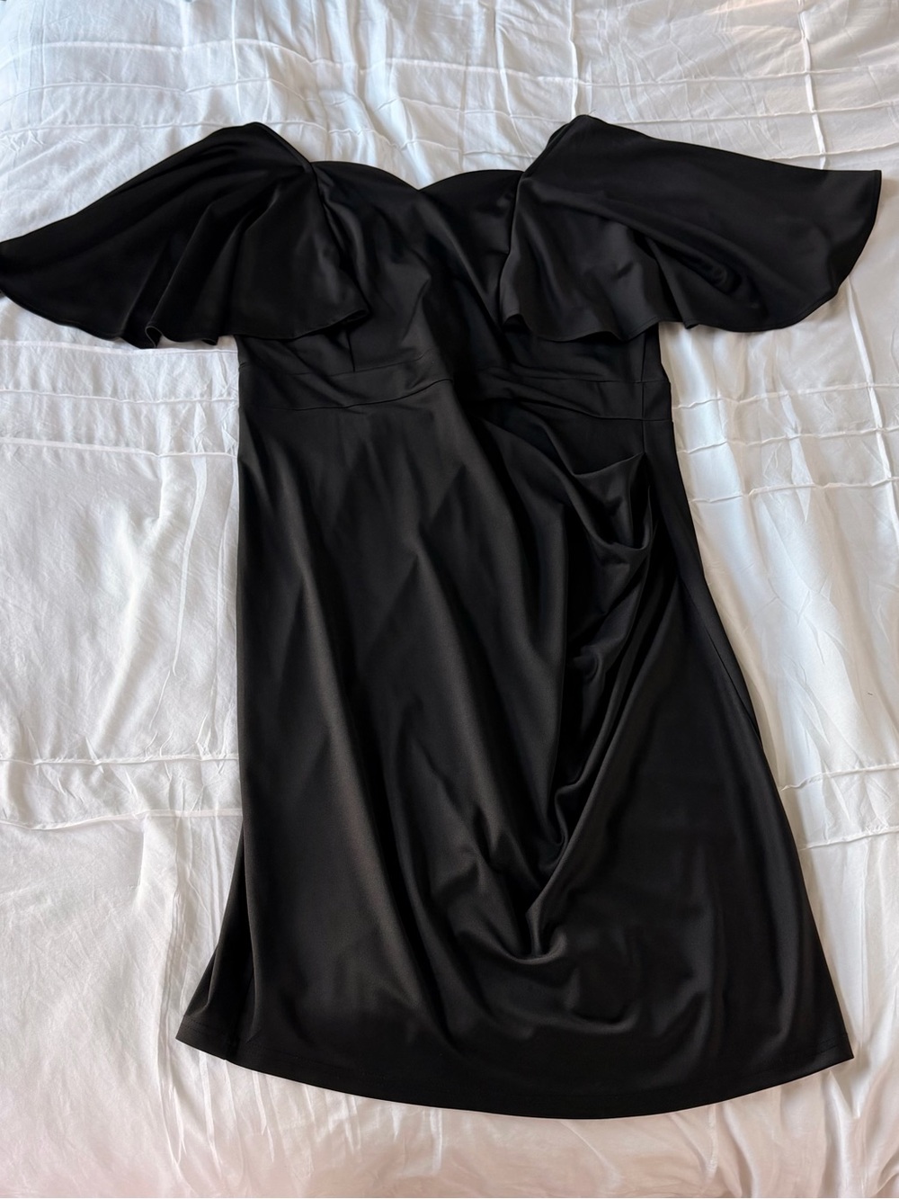 NWOT Grace Karin Draped Shoulder Black Cocktail Dress with Flutter Sleeve